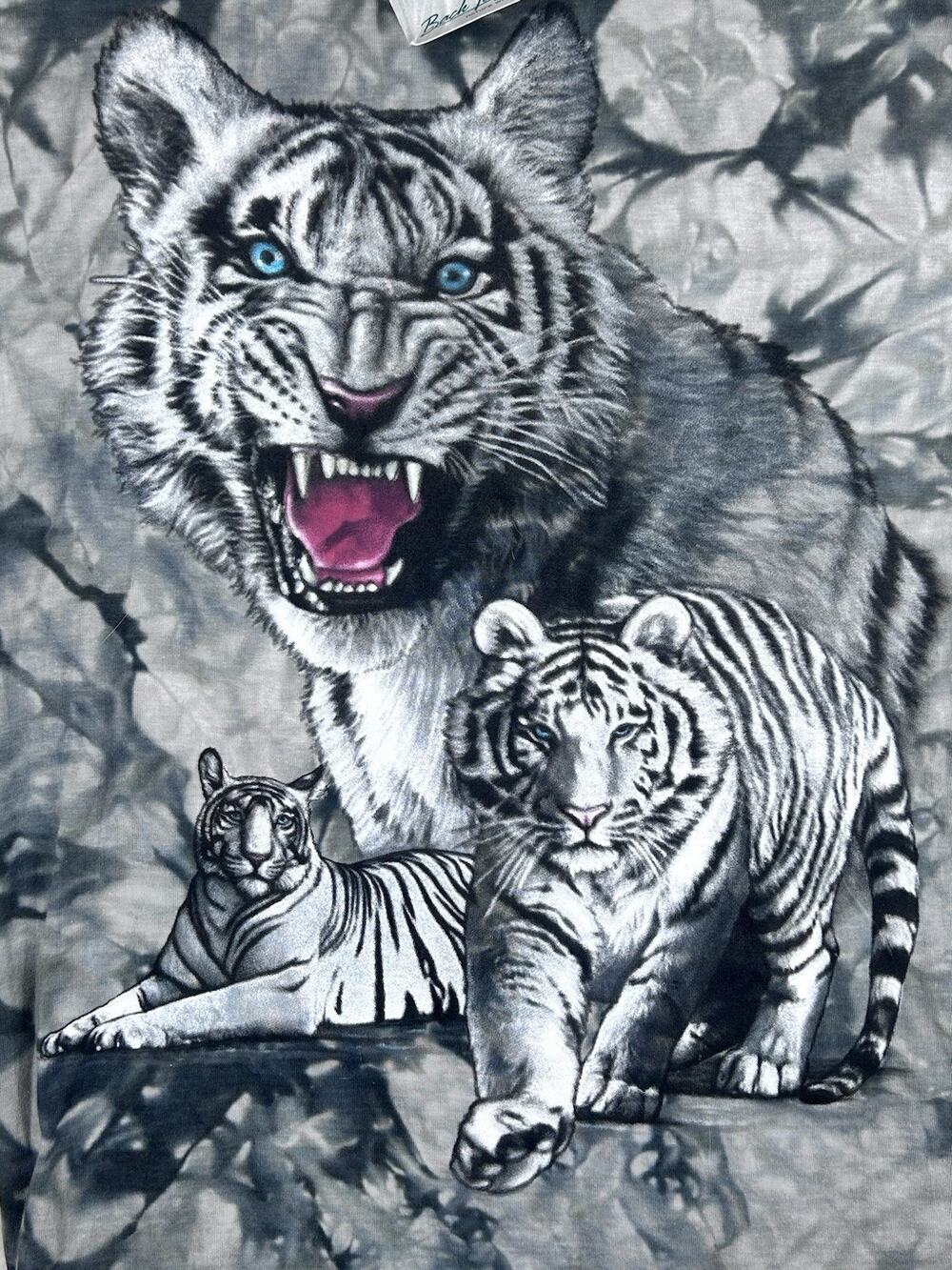 Vintage Tie Dye White Tiger Nature T-Shirt Men’s Sz M Grey Back To Earth Tag